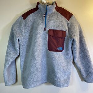 The North Face  1/4 Zip Fleece Jacket Men's Large Gray Red 2 Tone Comfort 721509